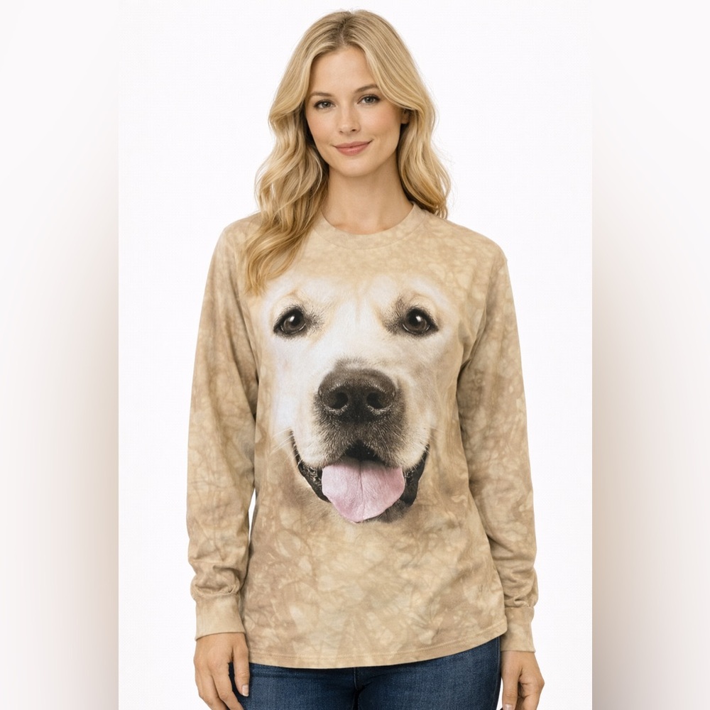 The Mountain Golden Retriever Graphic Tee Tan Tie Dye LS Dog Shirt 100% Cotton
